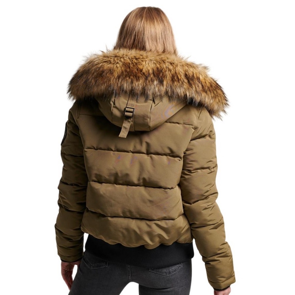 SUPERDRY D5 OVIN EVEREST HOODED PUFFER BOMBER ΜΠΟΥΦΑΝ ΓΥΝΑΙΚΕΙΟ OLIVE