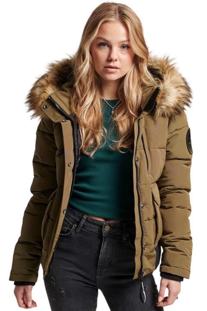 SUPERDRY D5 OVIN EVEREST HOODED PUFFER BOMBER ΜΠΟΥΦΑΝ ΓΥΝΑΙΚΕΙΟ OLIVE