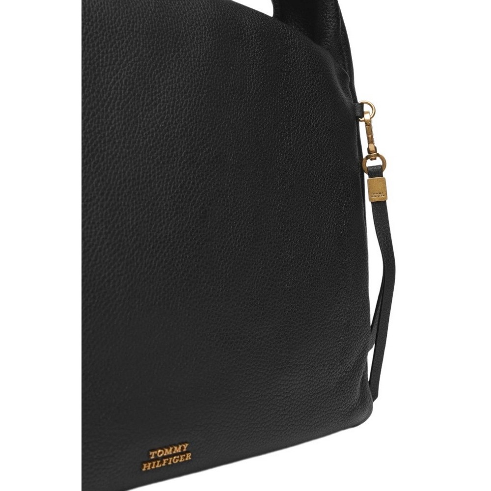 TOMMY HILFIGER CITY LEATHER HOBO ΤΣΑΝΤΑ ΓΥΝΑΙΚΕΙΑ BLACK
