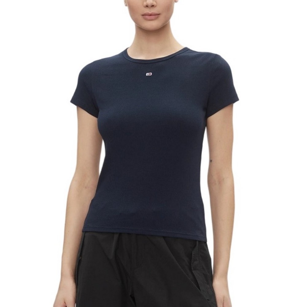 TOMMY JEANS SLIM ESSENTIAL RIB SS EXT T-SHIRT ΜΠΛΟΥΖΑ ΓΥΝΑΙΚΕΙΑ DARK NAVY