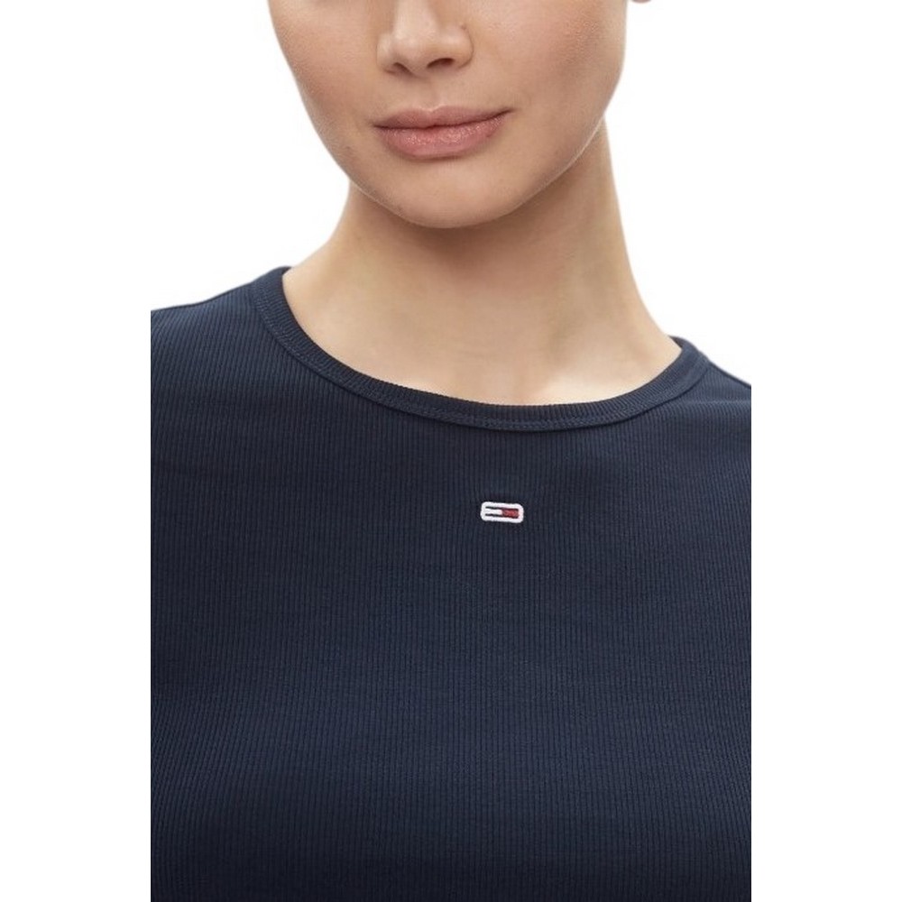 TOMMY JEANS SLIM ESSENTIAL RIB SS EXT T-SHIRT ΜΠΛΟΥΖΑ ΓΥΝΑΙΚΕΙΑ DARK NAVY
