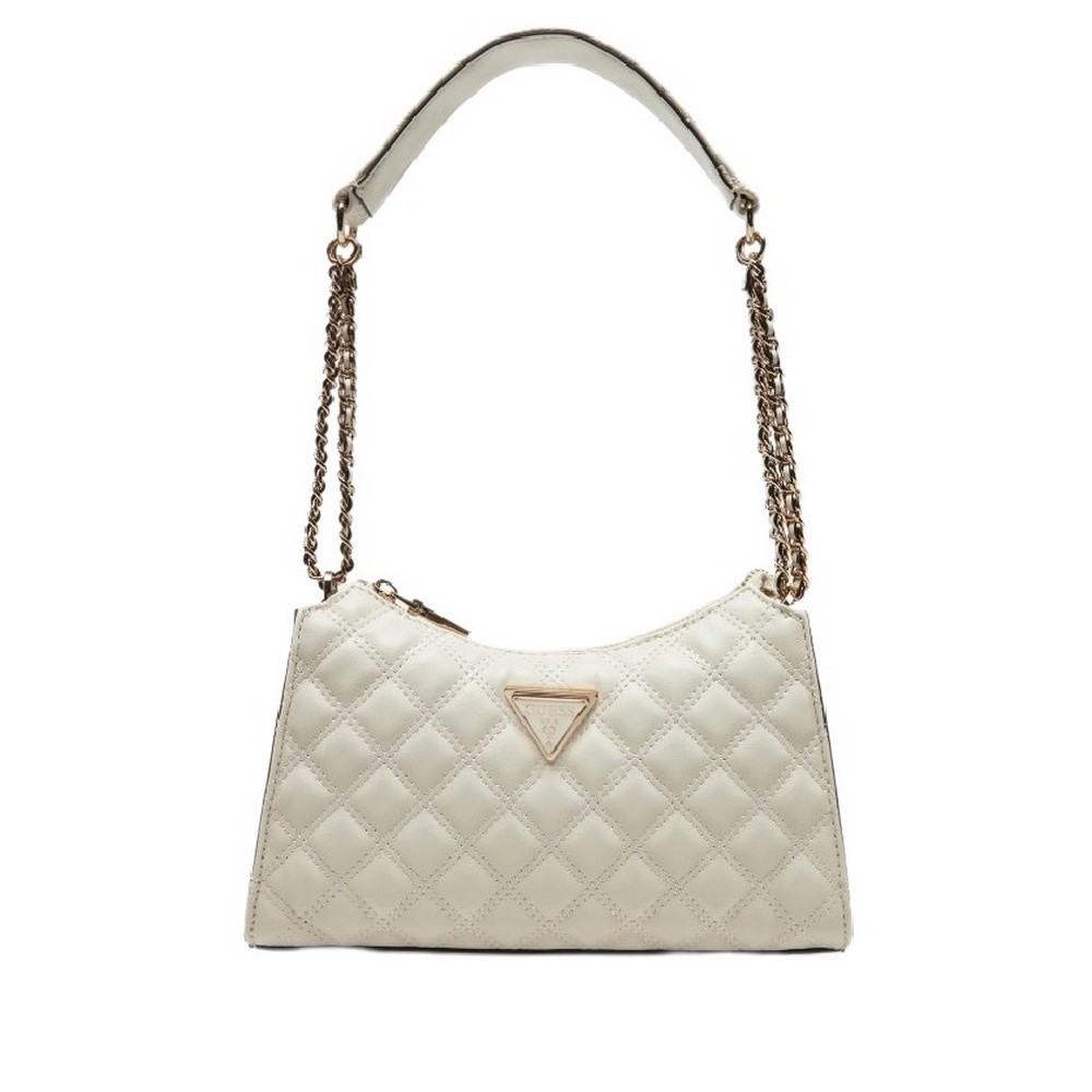 GUESS GIULLY TOP ZIP SHOULDER BAG ΤΣΑΝΤΑ ΓΥΝΑΙΚΕΙΑ OFF WHITE