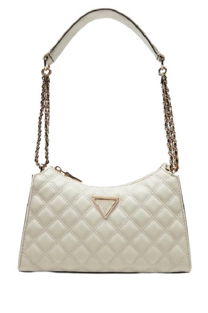 GUESS GIULLY TOP ZIP SHOULDER BAG ΤΣΑΝΤΑ ΓΥΝΑΙΚΕΙΑ OFF WHITE