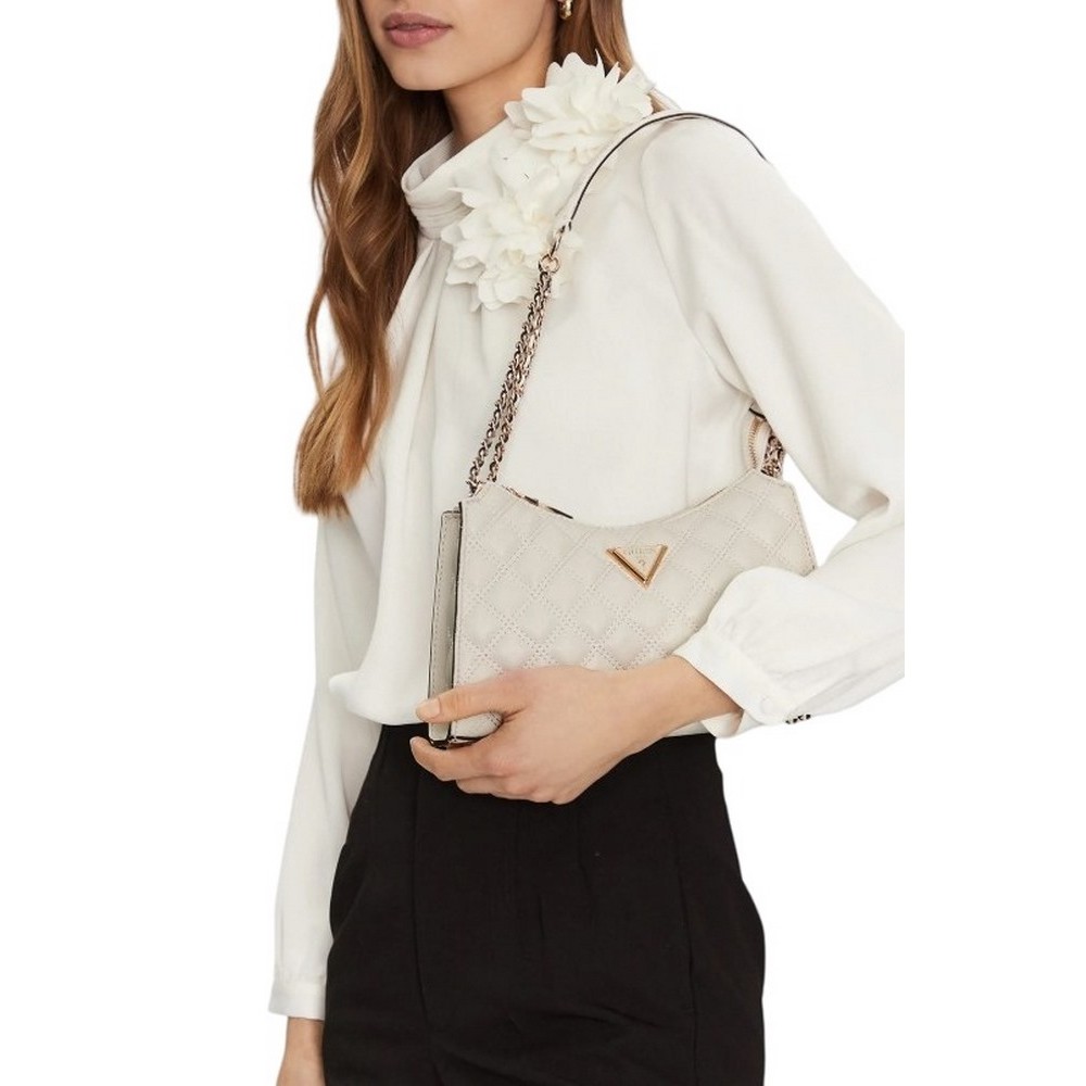 GUESS GIULLY TOP ZIP SHOULDER BAG ΤΣΑΝΤΑ ΓΥΝΑΙΚΕΙΑ OFF WHITE