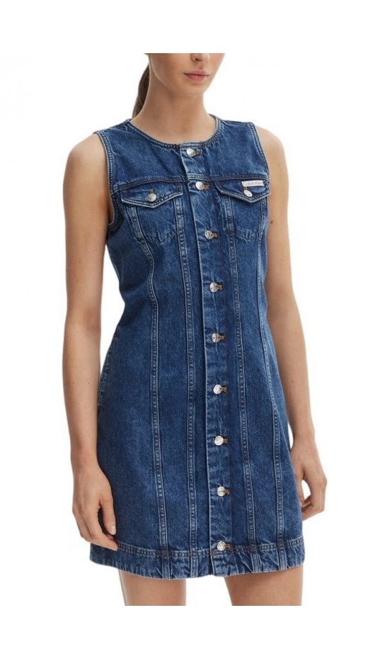 CALVIN KLEIN JEANS WHS SLVLS MINI TRUCKER DRESS MAD ΤΖΙΝ ΦΟΡΕΜΑ ΓΥΝΑΙΚΕΙΟ BLUΕ DENIM