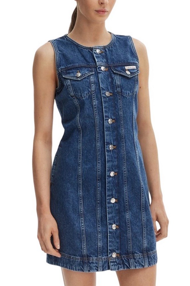 CALVIN KLEIN JEANS WHS SLVLS MINI TRUCKER DRESS MAD ΤΖΙΝ ΦΟΡΕΜΑ ΓΥΝΑΙΚΕΙΟ BLUΕ DENIM