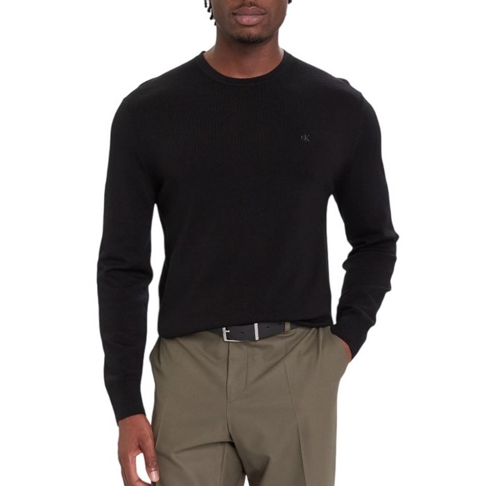 CALVIN KLEIN MERINO CREW ΜΠΛΟΥΖΑ ΠΛΕΚΤΗ ΑΝΔΡΙΚΗ BLACK