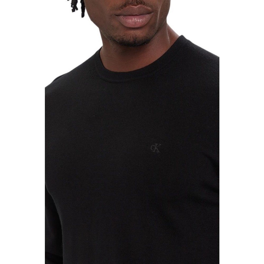CALVIN KLEIN MERINO CREW ΜΠΛΟΥΖΑ ΠΛΕΚΤΗ ΑΝΔΡΙΚΗ BLACK