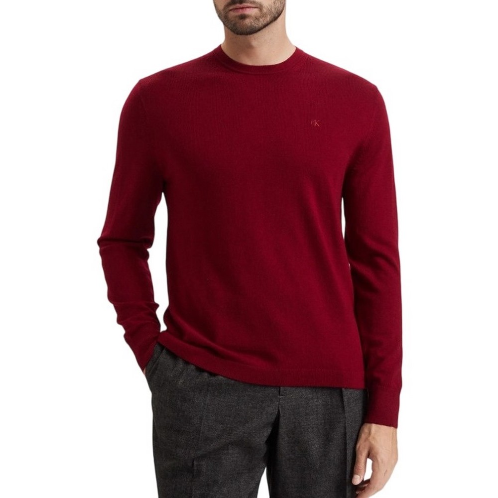 CALVIN KLEIN MERINO CREW ΜΠΛΟΥΖΑ ΠΛΕΚΤΗ ΑΝΔΡΙΚΗ WINE