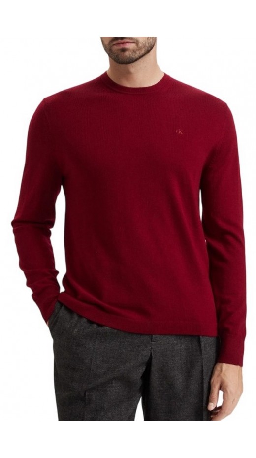 CALVIN KLEIN MERINO CREW ΜΠΛΟΥΖΑ ΠΛΕΚΤΗ ΑΝΔΡΙΚΗ WINE