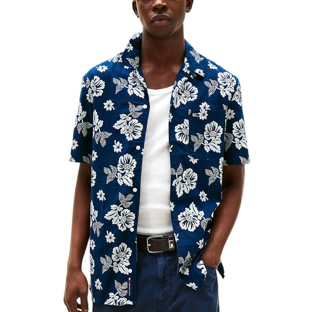 TOMMY JEANS  REG SLUB AOP SS SHIRT EXT ΠΟΥΚΑΜΙΣΟ ΑΝΔΡΙΚΟ NAVY