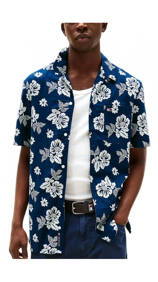 TOMMY JEANS  REG SLUB AOP SS SHIRT EXT ΠΟΥΚΑΜΙΣΟ ΑΝΔΡΙΚΟ NAVY