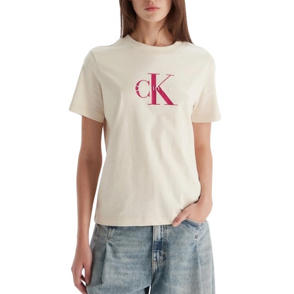 CALVIN KLEIN JEANS HR CLSSC MNLG CNC T-SHIRT ΜΠΛΟΥΖΑ ΓΥΝΑΙΚΕΙΑ BEIGE