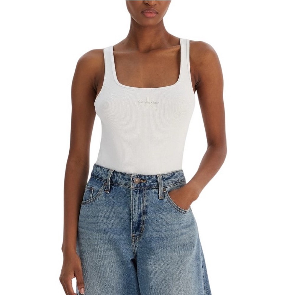 CALVIN KLEIN JEANS MONOGRAM SCOOP NK RIB TANK ΤΟΠ ΓΥΝΑΙΚΕΙΟ WHITE