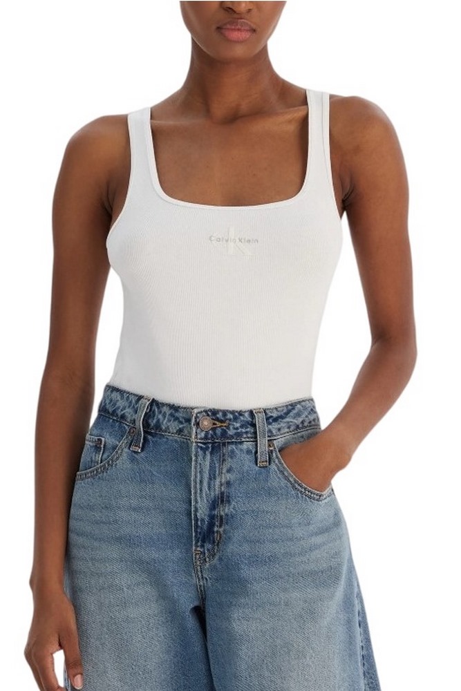 CALVIN KLEIN JEANS MONOGRAM SCOOP NK RIB TANK ΤΟΠ ΓΥΝΑΙΚΕΙΟ WHITE