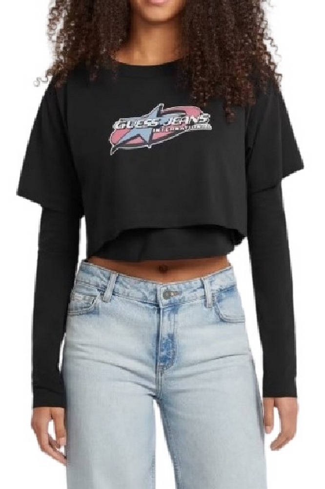 GUESS JEANS SL CN BOXY 2FER STAR PRINTE ΜΠΛΟΥΖΑ ΓΥΝΑΙΚΕΙΑ BLACK