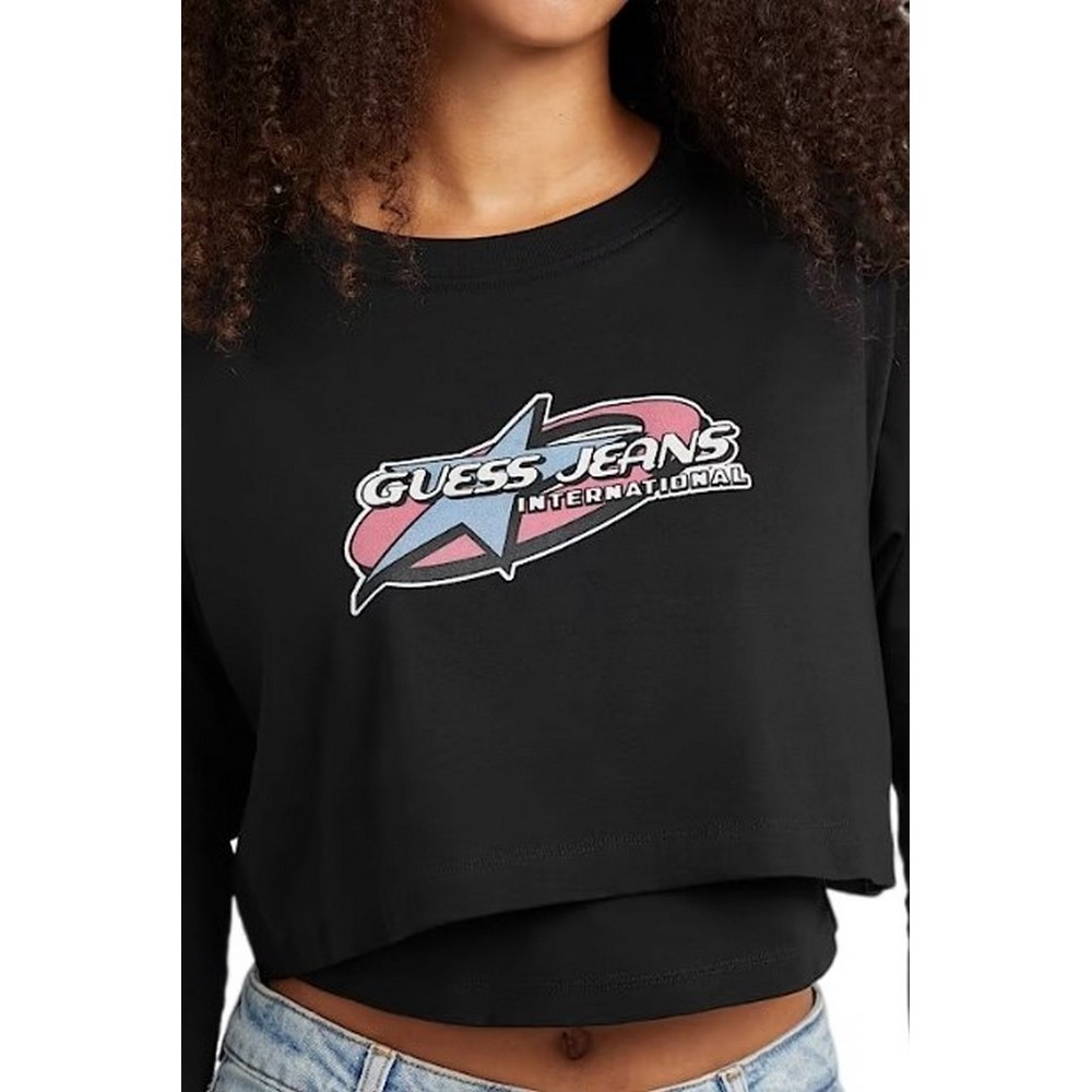 GUESS JEANS SL CN BOXY 2FER STAR PRINTE ΜΠΛΟΥΖΑ ΓΥΝΑΙΚΕΙΑ BLACK
