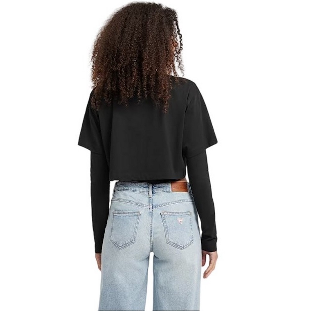 GUESS JEANS SL CN BOXY 2FER STAR PRINTE ΜΠΛΟΥΖΑ ΓΥΝΑΙΚΕΙΑ BLACK