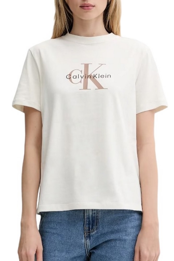 CALVIN KLEIN JEANS HR SS CLSSC MNLG CNC T-SHIRT ΜΠΛΟΥΖΑ ΓΥΝΑΙΚΕΙΑ ECRU