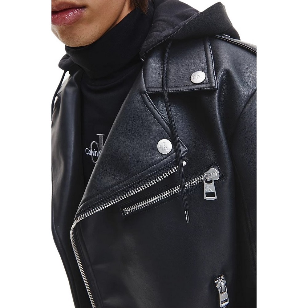 calvin klein black faux leather jacket