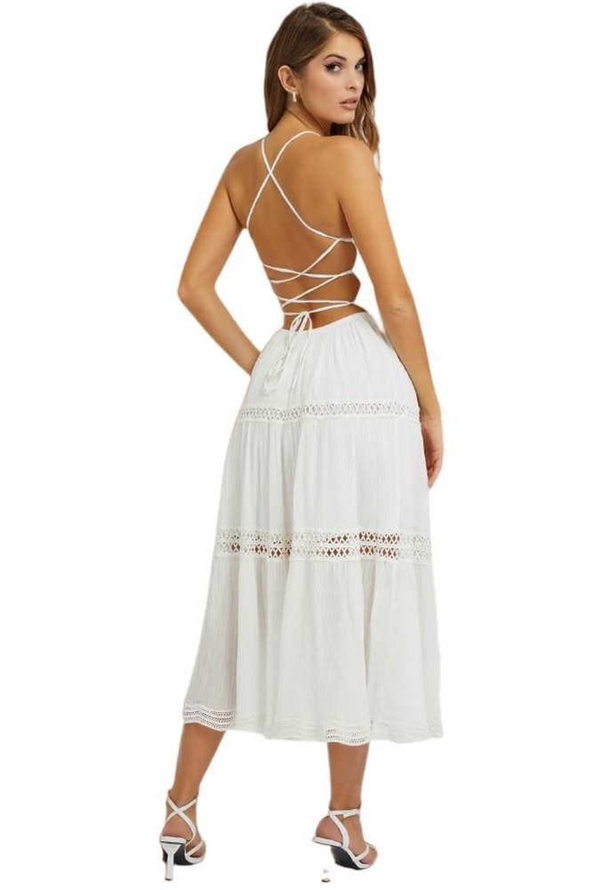 GUESS SL LACE UP LONG SAFA DRESS ΦΟΡΕΜΑ ΓΥΝΑΙΚΕΙΟ WHITE