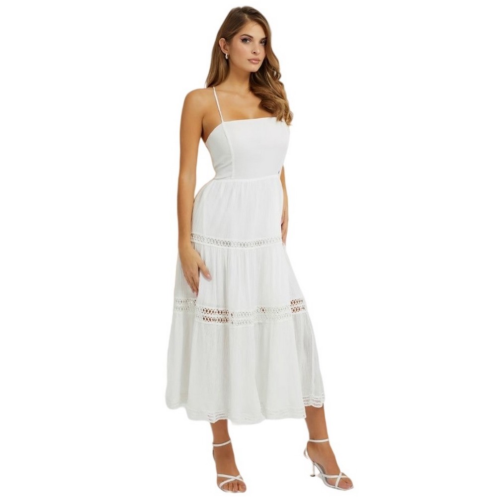 GUESS SL LACE UP LONG SAFA DRESS ΦΟΡΕΜΑ ΓΥΝΑΙΚΕΙΟ WHITE