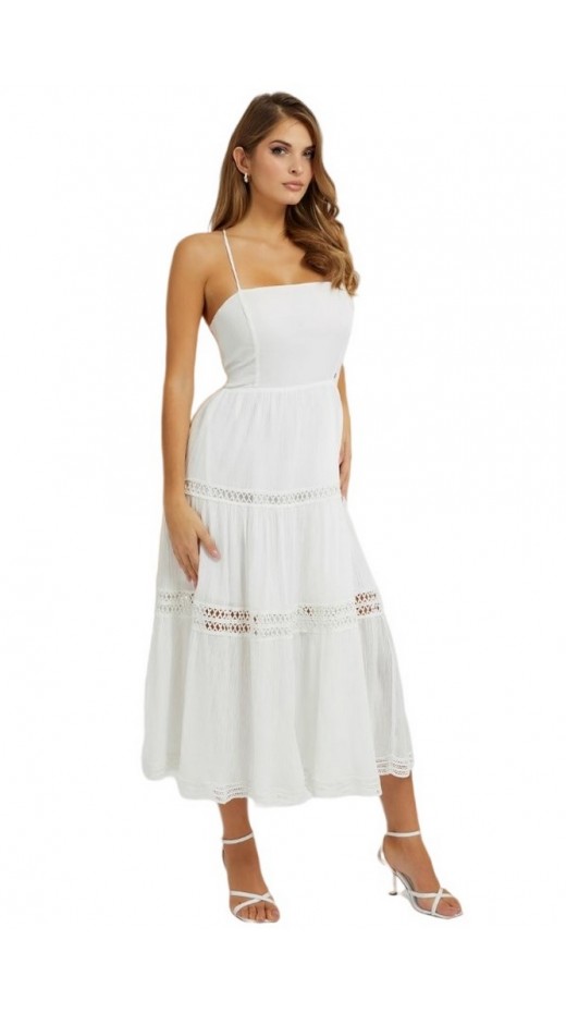 GUESS SL LACE UP LONG SAFA DRESS ΦΟΡΕΜΑ ΓΥΝΑΙΚΕΙΟ WHITE