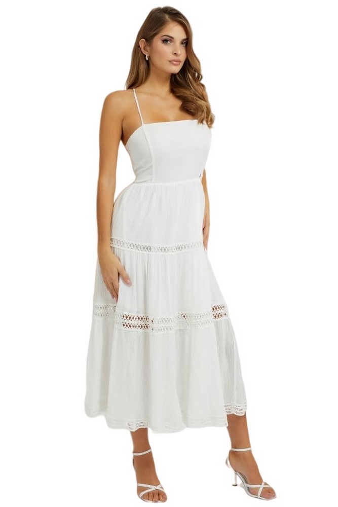 GUESS SL LACE UP LONG SAFA DRESS ΦΟΡΕΜΑ ΓΥΝΑΙΚΕΙΟ WHITE