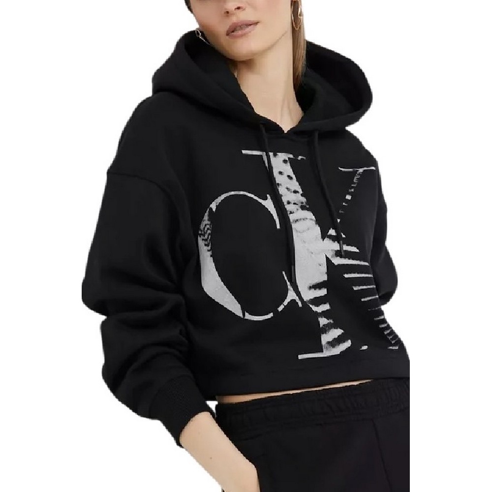 CALVIN KLEIN JEANS BLOWN UP CK HOODIE ΜΠΛΟΥΖΑ ΦΟΥΤΕΡ ΓΥΝΑΙΚΕΙΑ BLACK