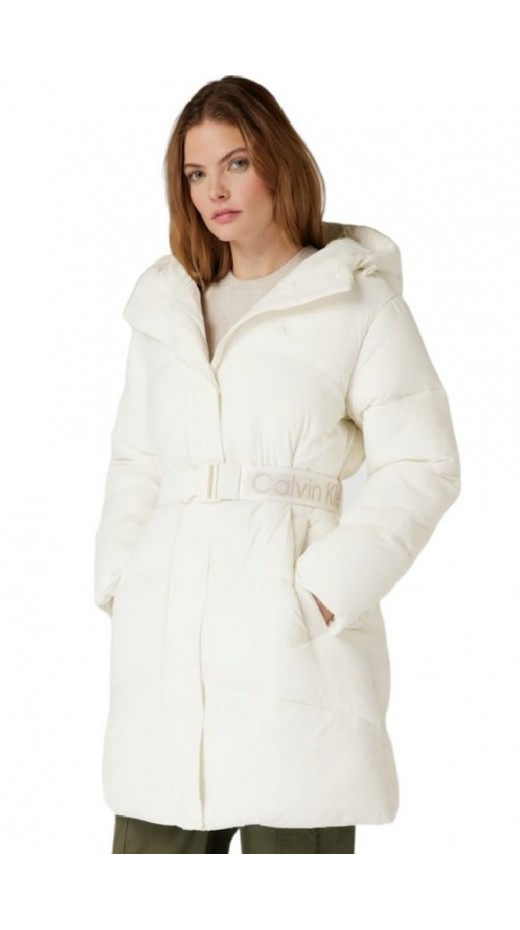 CALVIN KLEIN JEANS LOGO BELT LONG PUFFER ΜΠΟΥΦΑΝ ΓΥΝΑΙΚΕΙΟ ECRU