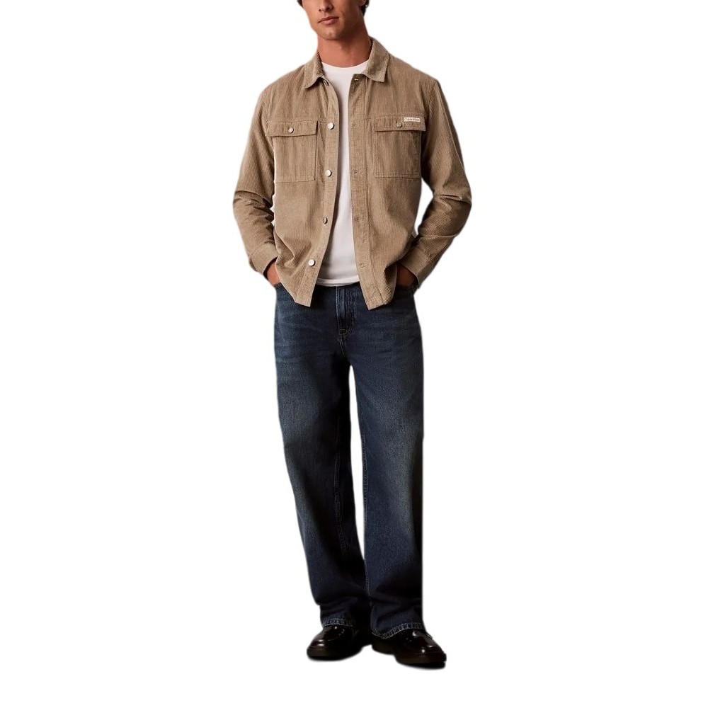 CALVIN KLEIN JEANS CORDUROY EASY OVERSHIRT ΠΟΥΚΑΜΙΣΟ ΑΝΔΡΙΚΟ BEIGE