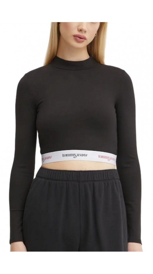 TOMMY JEANS SLIM CRP TAPE MOCK NECK LS ΜΠΛΟΥΖΑ ΓΥΝΑΙΚΕΙΑ BLACK
