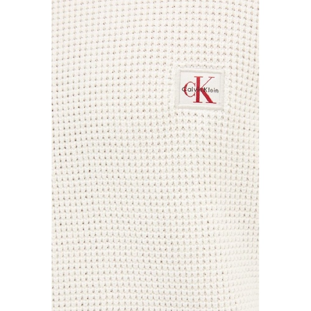 CALVIN KLEIN JEANS LS EZ COTTON WAFFLE CRWNK SWTR 9 T-SHIRT ΜΠΛΟΥΖΑ ΠΛΕΚΤΗ ΑΝΔΡΙΚΗ ECRU