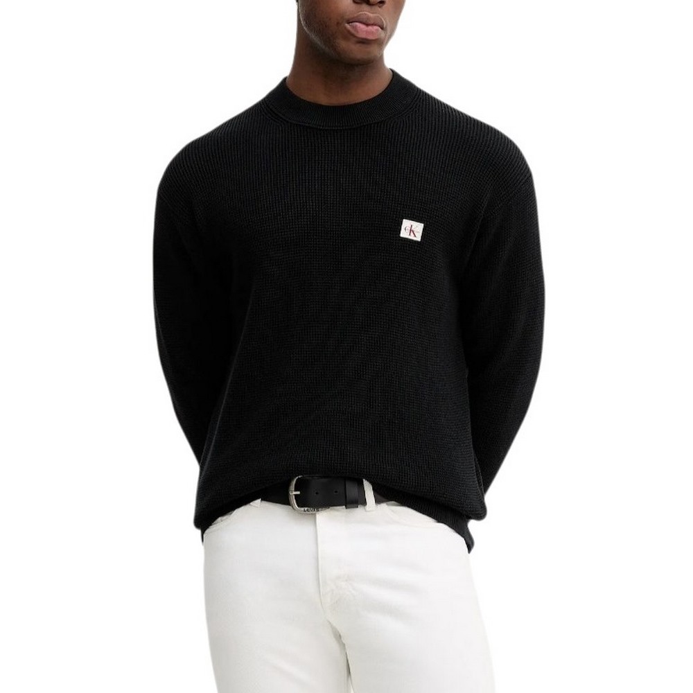 CALVIN KLEIN JEANS LS EZ COTTON WAFFLE CRWNK SWTR 9 T-SHIRT ΜΠΛΟΥΖΑ ΠΛΕΚΤΗ ΑΝΔΡΙΚΗ BLACK