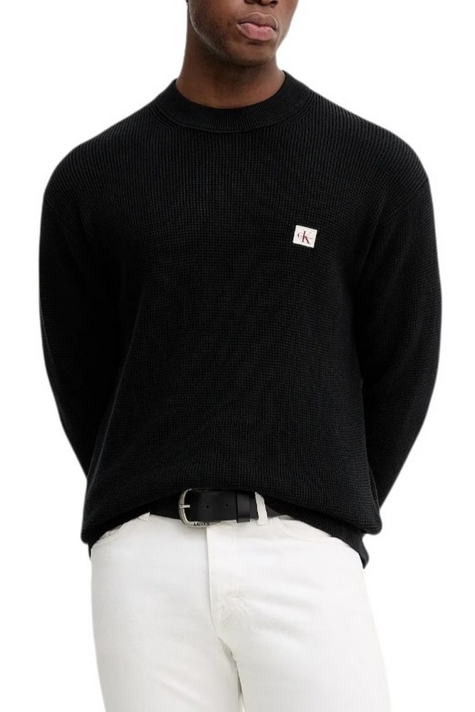 CALVIN KLEIN JEANS LS EZ COTTON WAFFLE CRWNK SWTR 9 T-SHIRT ΜΠΛΟΥΖΑ ΠΛΕΚΤΗ ΑΝΔΡΙΚΗ BLACK