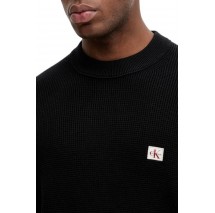 CALVIN KLEIN JEANS LS EZ COTTON WAFFLE CRWNK SWTR 9 T-SHIRT ΜΠΛΟΥΖΑ ΠΛΕΚΤΗ ΑΝΔΡΙΚΗ BLACK
