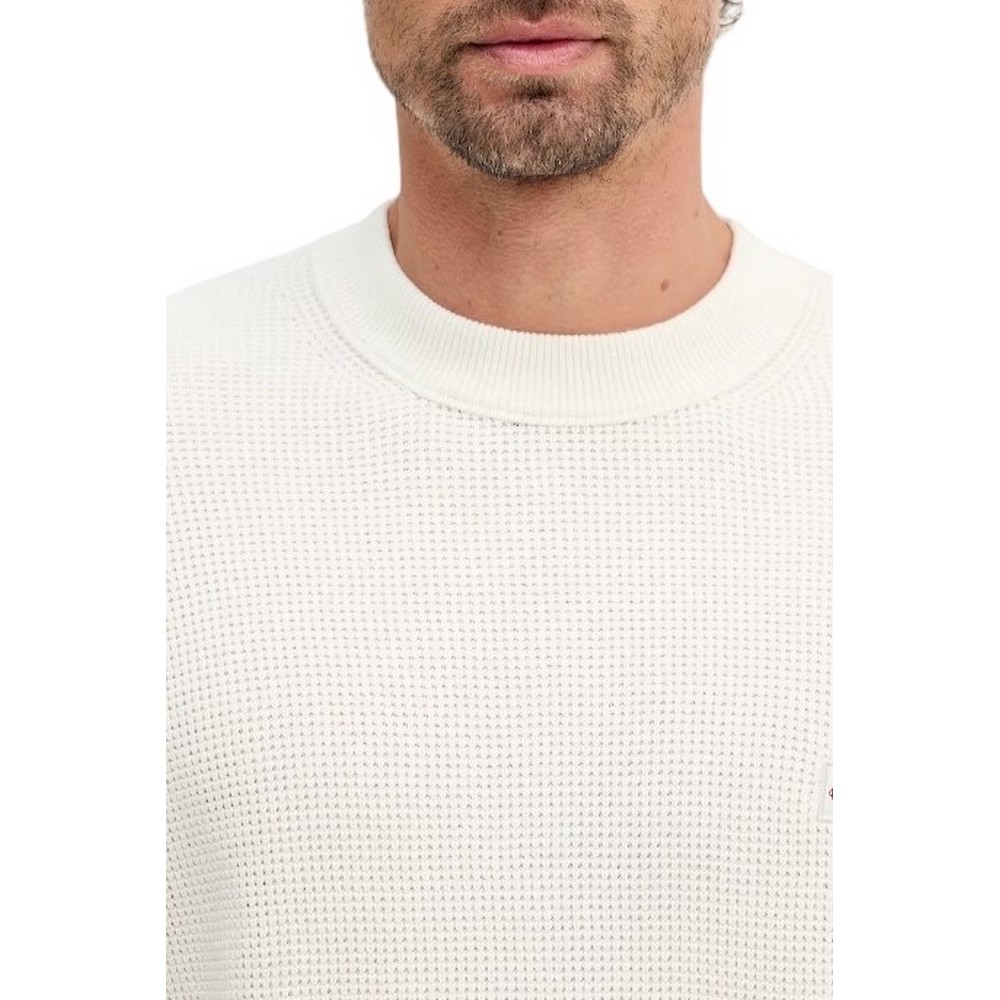 CALVIN KLEIN JEANS LS EZ COTTON WAFFLE CRWNK SWTR 9 T-SHIRT ΜΠΛΟΥΖΑ ΠΛΕΚΤΗ ΑΝΔΡΙΚΗ ECRU