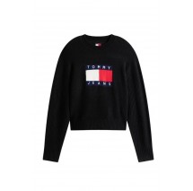TOMMY JEANS MELANGE FLAG SWEATER RIB EXT ΜΠΛΟΥΖΑ ΠΛΕΚΤΗ ΓΥΝΑΙΚΕΙΑ BLACK