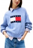 TOMMY JEANS MELANGE FLAG SWEATER RIB EXT ΜΠΛΟΥΖΑ ΠΛΕΚΤΗ ΓΥΝΑΙΚΕΙΑ CIEL