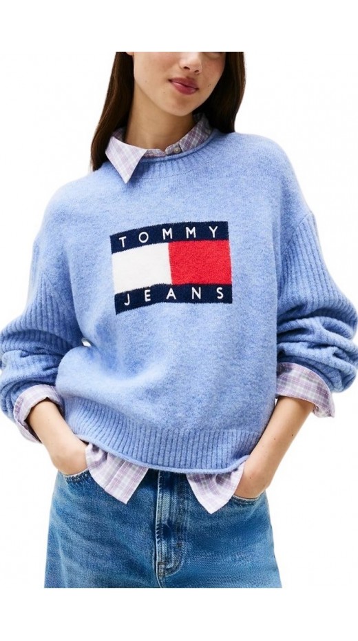 TOMMY JEANS MELANGE FLAG SWEATER RIB EXT ΜΠΛΟΥΖΑ ΠΛΕΚΤΗ ΓΥΝΑΙΚΕΙΑ CIEL
