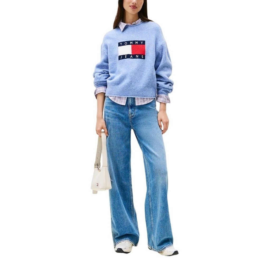 TOMMY JEANS MELANGE FLAG SWEATER RIB EXT ΜΠΛΟΥΖΑ ΠΛΕΚΤΗ ΓΥΝΑΙΚΕΙΑ CIEL