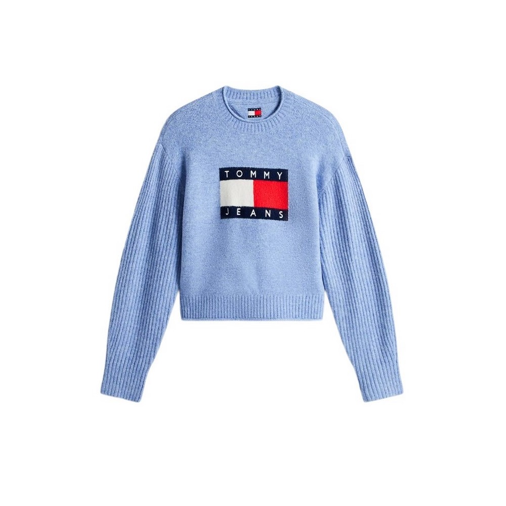 TOMMY JEANS MELANGE FLAG SWEATER RIB EXT ΜΠΛΟΥΖΑ ΠΛΕΚΤΗ ΓΥΝΑΙΚΕΙΑ CIEL
