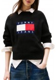 TOMMY JEANS MELANGE FLAG SWEATER RIB EXT ΜΠΛΟΥΖΑ ΠΛΕΚΤΗ ΓΥΝΑΙΚΕΙΑ BLACK