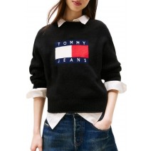 TOMMY JEANS MELANGE FLAG SWEATER RIB EXT ΜΠΛΟΥΖΑ ΠΛΕΚΤΗ ΓΥΝΑΙΚΕΙΑ BLACK