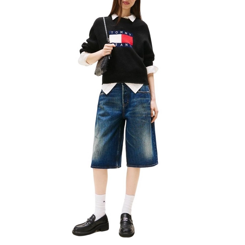 TOMMY JEANS MELANGE FLAG SWEATER RIB EXT ΜΠΛΟΥΖΑ ΠΛΕΚΤΗ ΓΥΝΑΙΚΕΙΑ BLACK