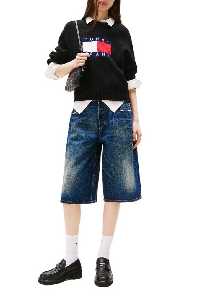 TOMMY JEANS MELANGE FLAG SWEATER RIB EXT ΜΠΛΟΥΖΑ ΠΛΕΚΤΗ ΓΥΝΑΙΚΕΙΑ BLACK