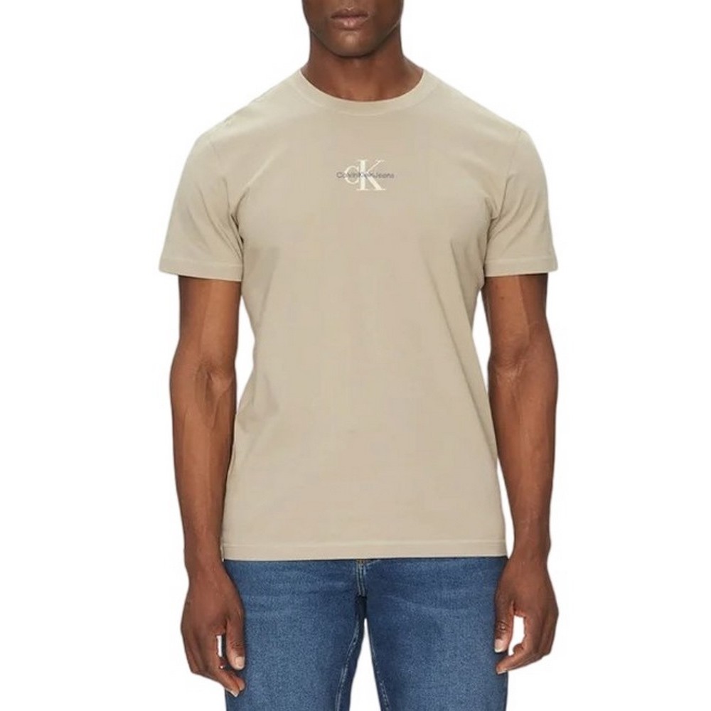 CALVIN KLEIN JEANS MONOLOGO T-SHIRT ΜΠΛΟΥΖΑ ΑΝΔΡΙΚΗ BEIGE