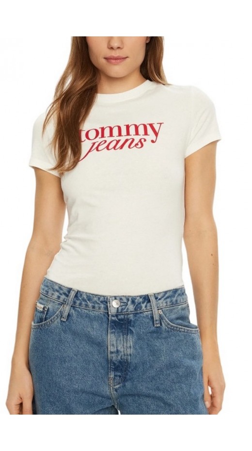 TOMMY JEANS SLIM ESSENTIAL LOGO TEE EXT T-SHIRT ΜΠΛΟΥΖΑ ΓΥΝΑΙΚΕΙΑ IVORY