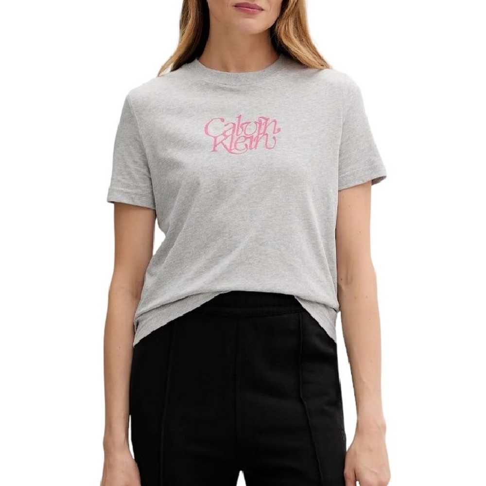 CALVIN KLEIN JEANS FITTED SCRIPT CALVIN KLEIN T-SHIRT ΜΠΛΟΥΖΑ ΓΥΝΑΙΚΕΙΑ GREY
