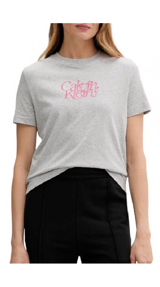 CALVIN KLEIN JEANS FITTED SCRIPT CALVIN KLEIN T-SHIRT ΜΠΛΟΥΖΑ ΓΥΝΑΙΚΕΙΑ GREY